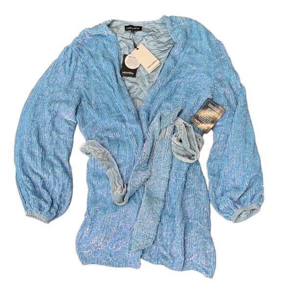 Retrofete Sky Blue Sequin Wrap Dress - Picture 4 of 9